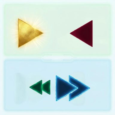 Drei Pfeile in verschiedenen Farben auf blassem Hintergrund, einer leuchtet.